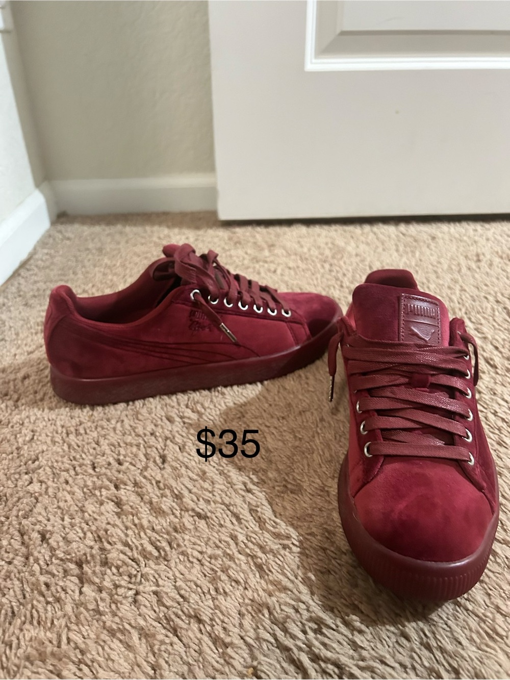 Puma Men’s Low-Top Suede Sneakers - Burgundy/Maroon